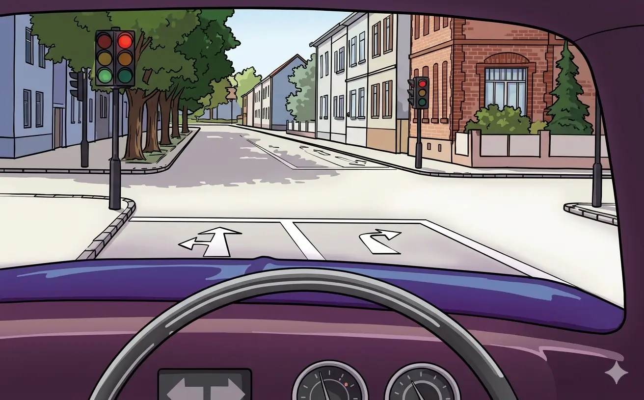 Car in left lane at intersection wanting to turn right