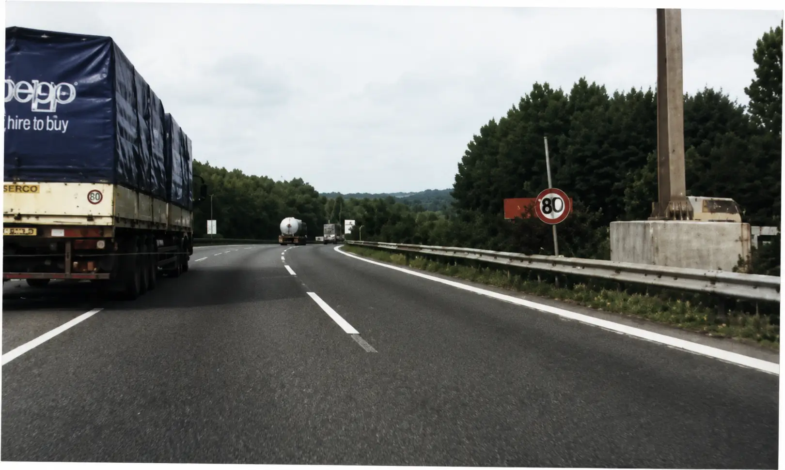 Truck changing lanes on highway
