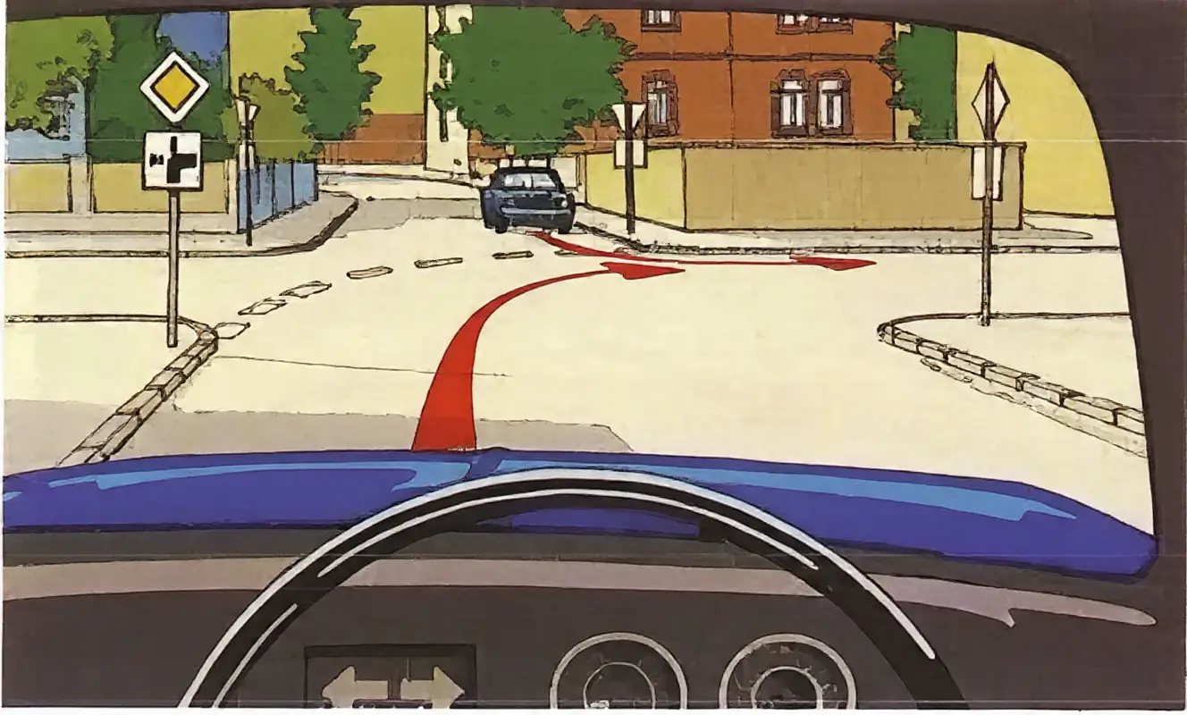 Intersection with oncoming car