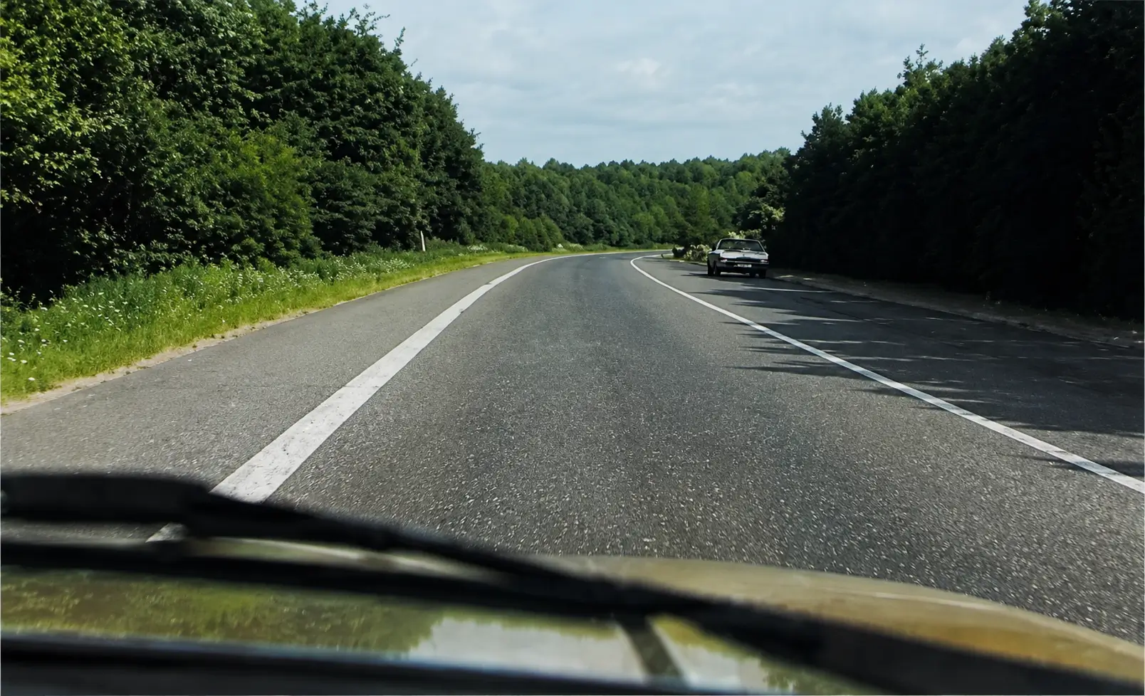 Driver view of road with roadway boundary marking