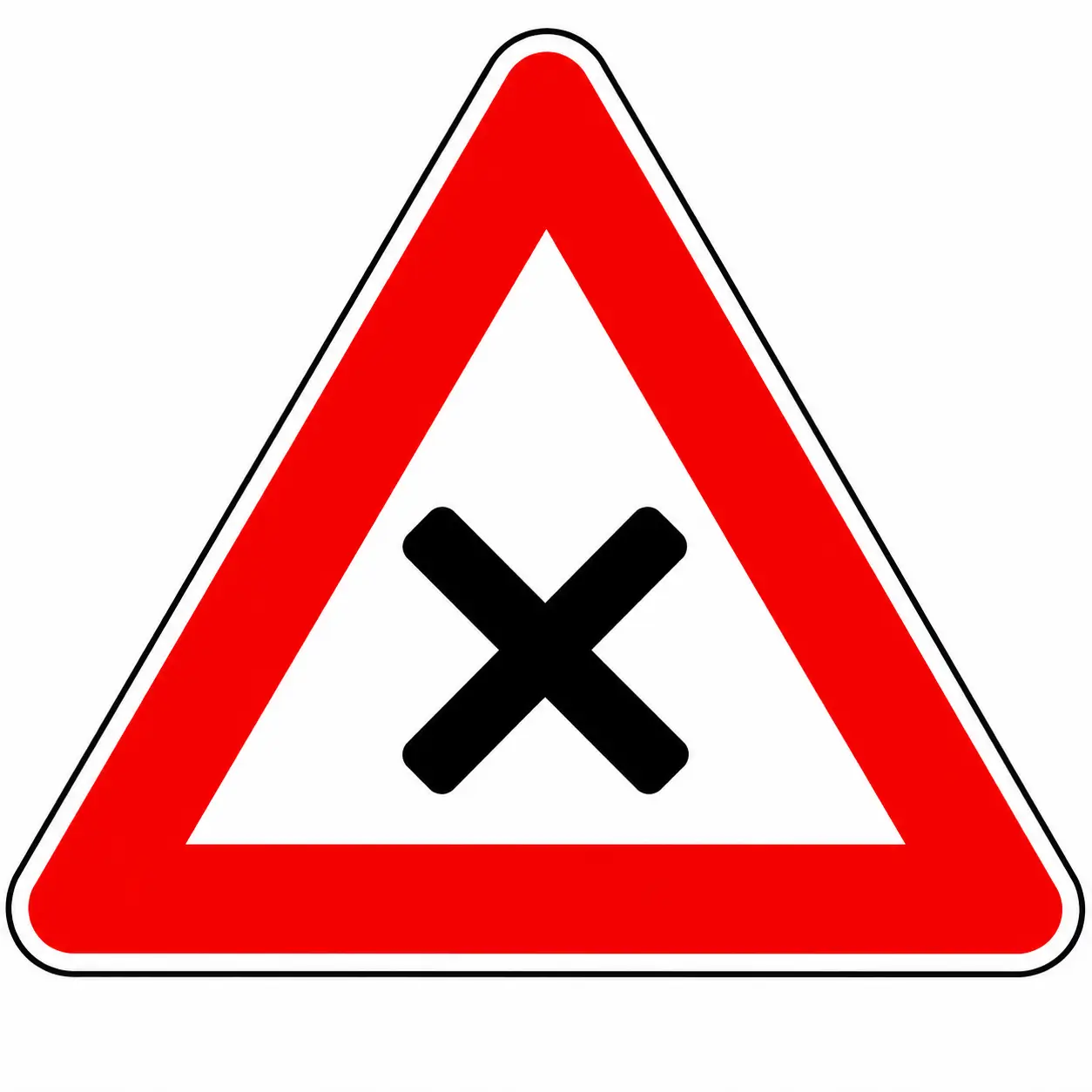 Red triangular warning sign with a black X in the center