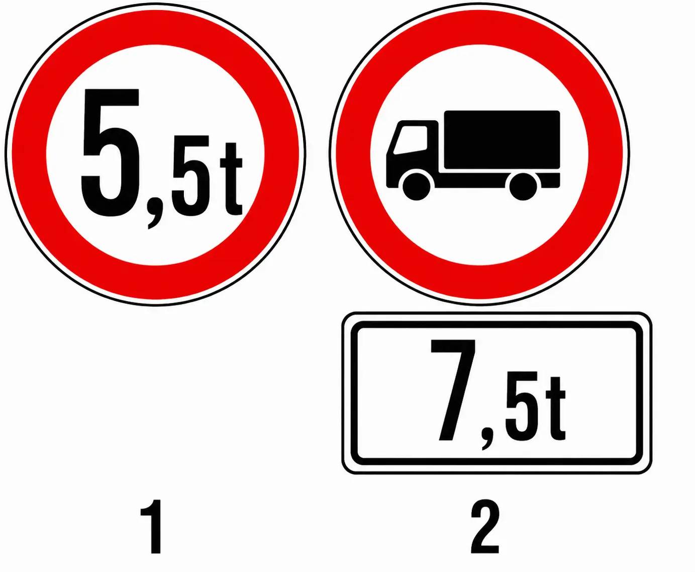 5.5t weight limit sign and truck with 7.5t sign