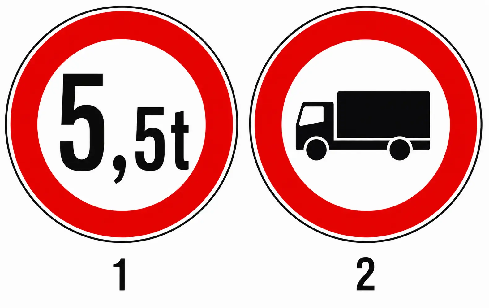 5.5t weight limit sign and truck with 7.5t sign