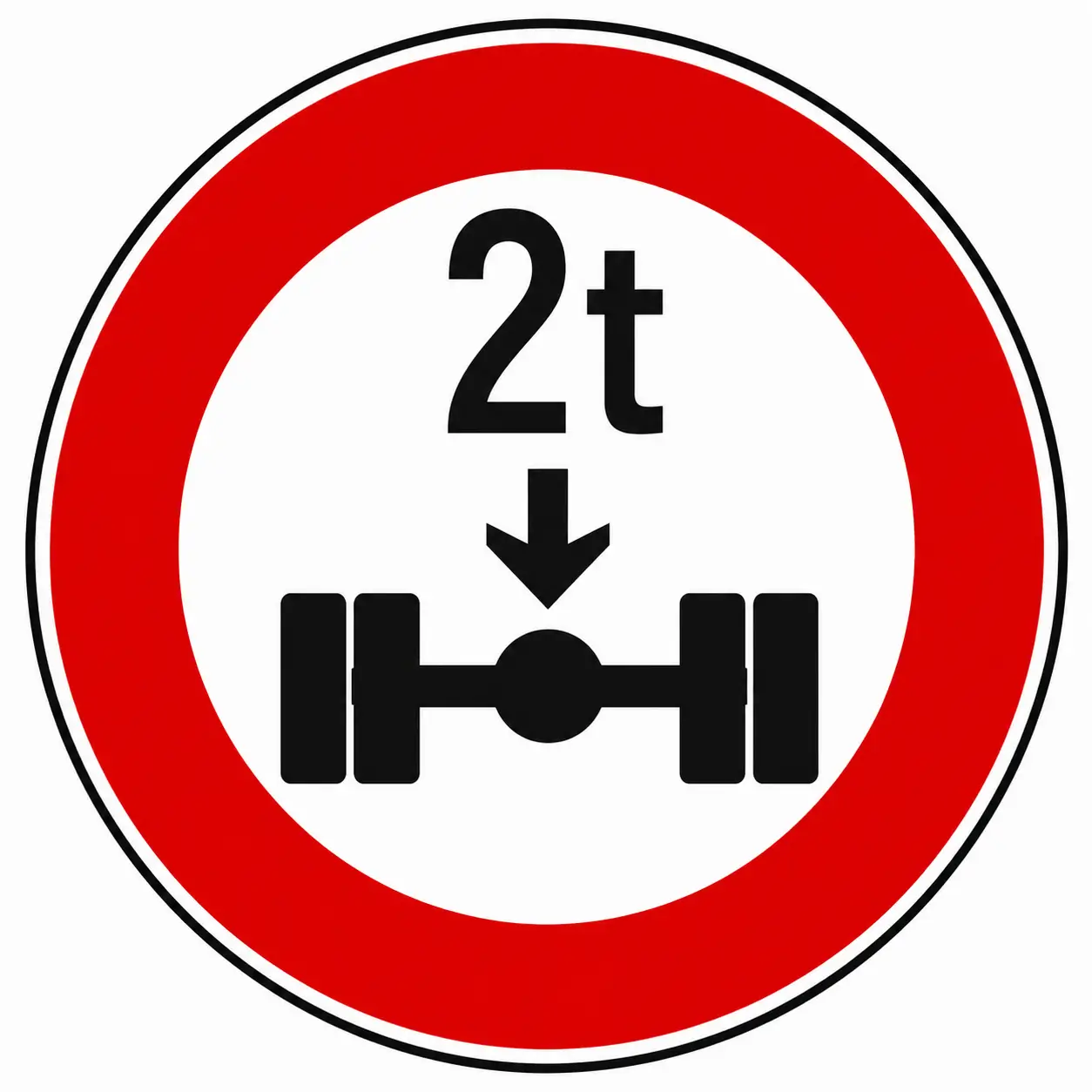Red circular sign with 2t axle weight limit
