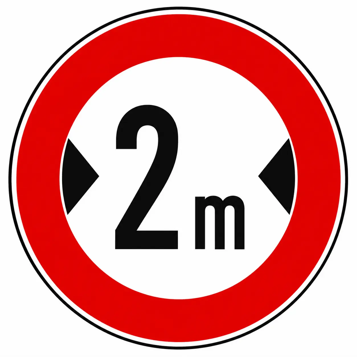 Red circular sign with 2m width limit