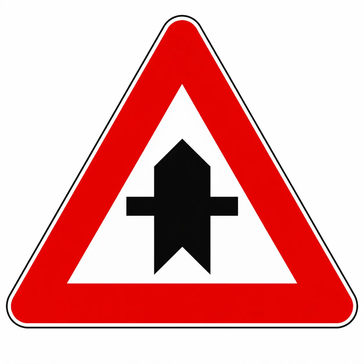 Red triangular priority road ahead sign
