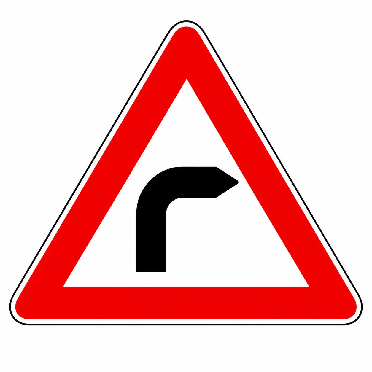 Red triangular warning sign showing a sharp right bend