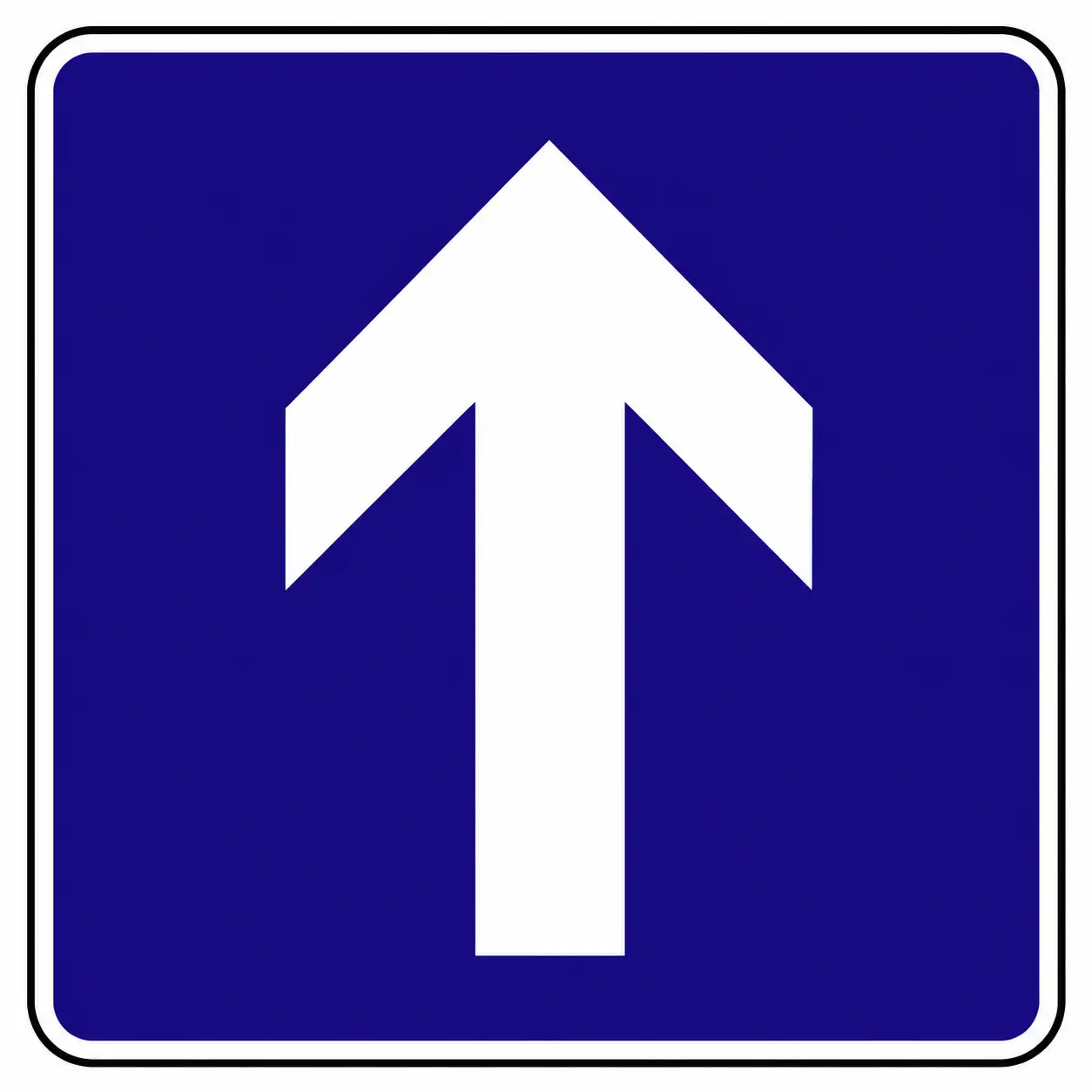 Blue sign with white arrow pointing straight up