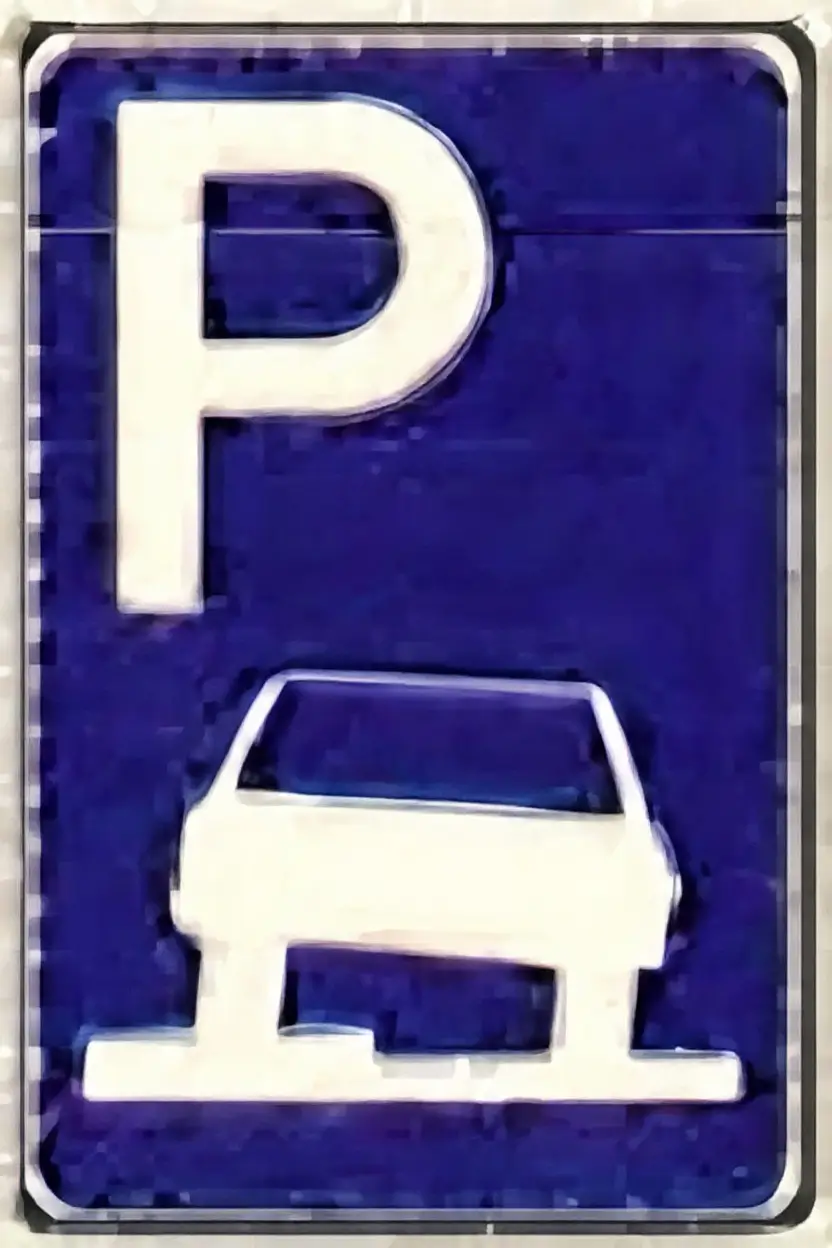 Blue P parking sign with car symbol