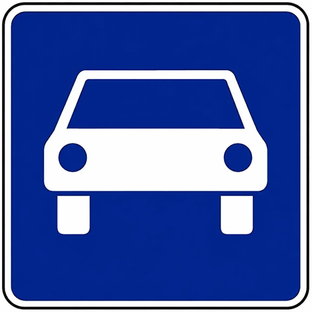 Blue sign with car symbol