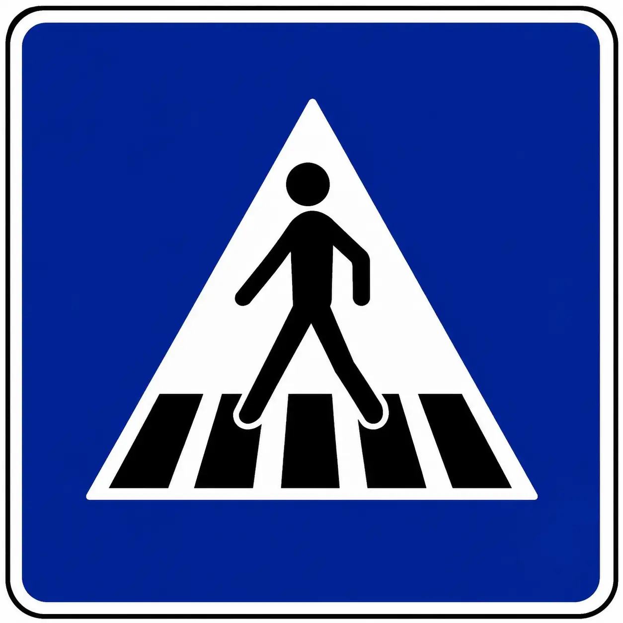 Blue pedestrian crossing sign
