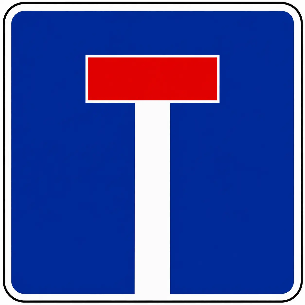 Blue T junction ahead sign