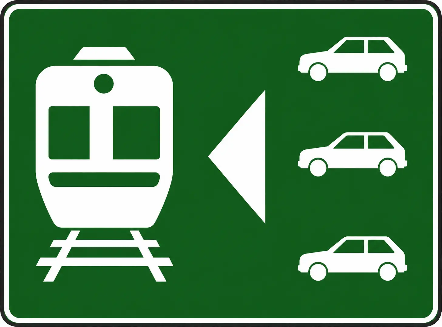 Green sign with train and cars park and ride