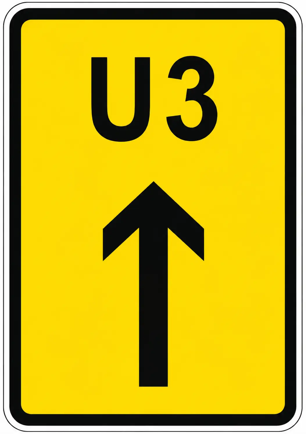 Yellow U3 diversion sign with arrow up