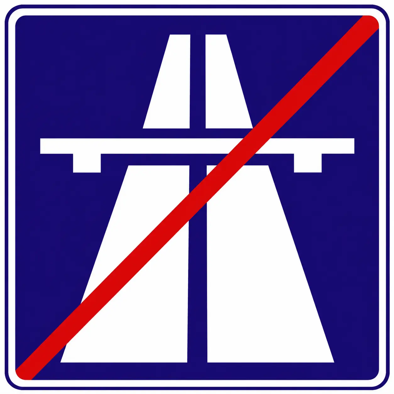 Blue sign with highway crossed out