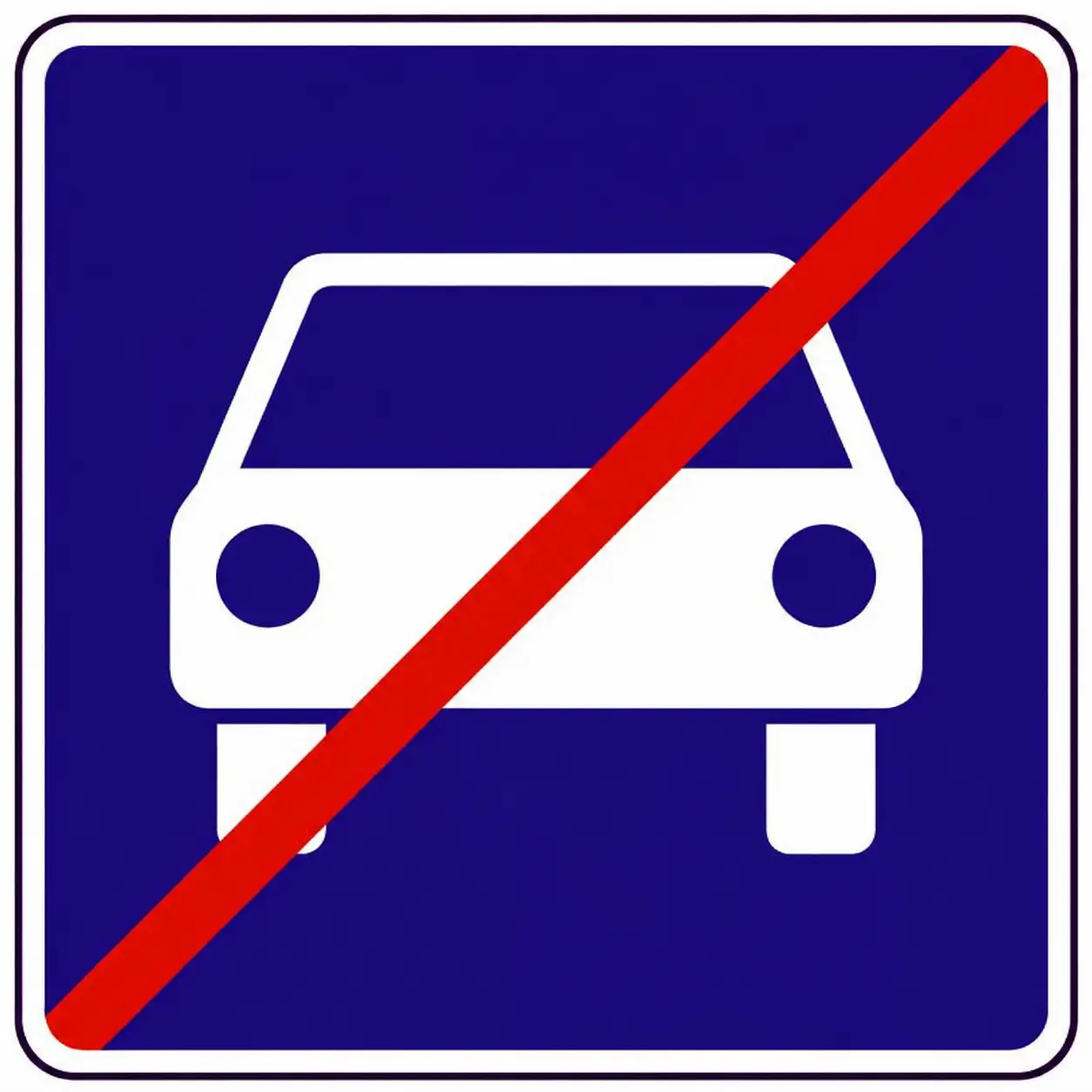 Blue sign with car crossed out