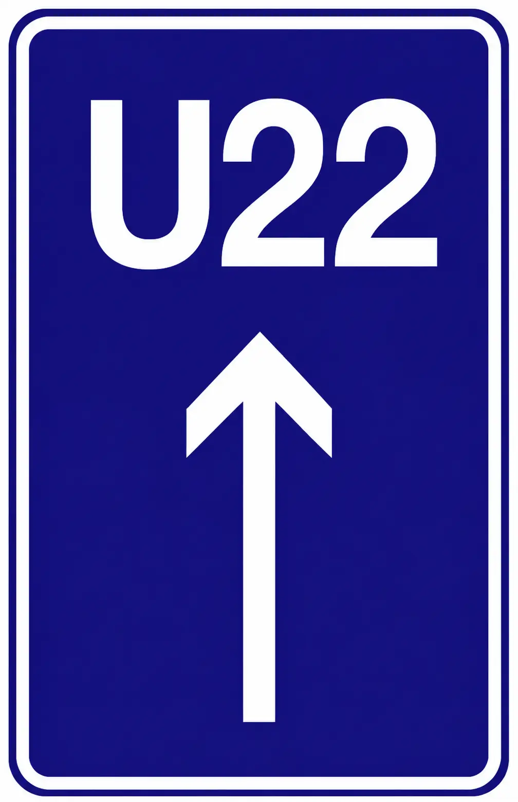 Blue U22 diversion sign with arrow up