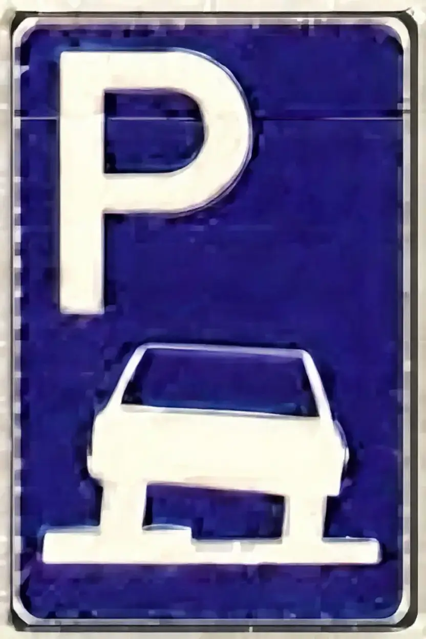 Blue P parking sign with car symbol