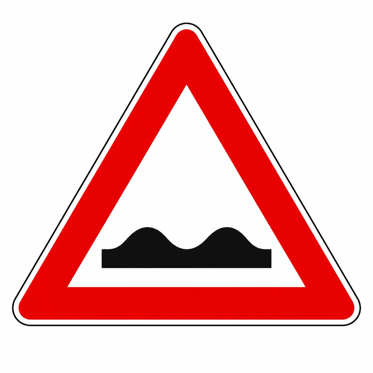 Red triangular warning sign showing uneven road surface