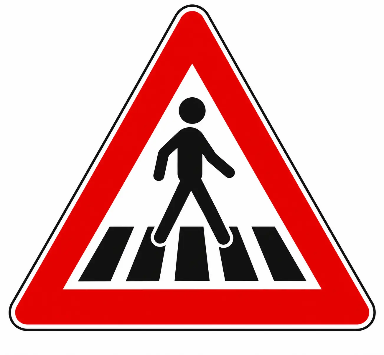 Red triangular warning sign showing pedestrian crossing