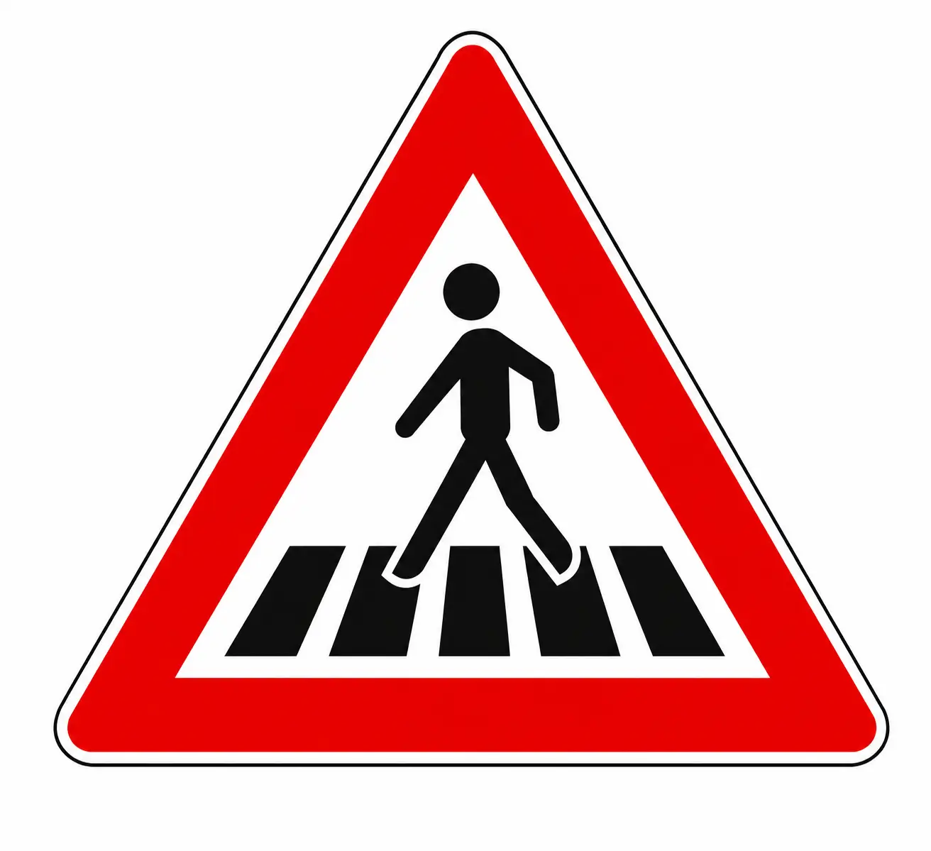 Red triangular warning sign showing pedestrian crossing