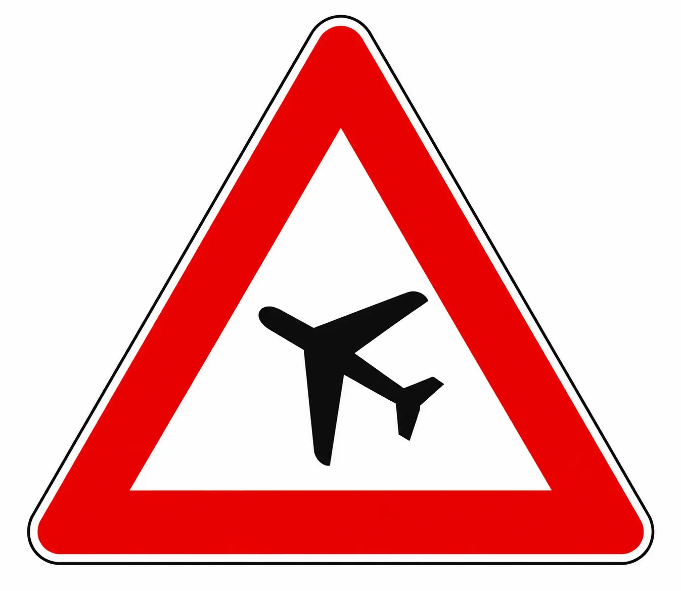 Red triangular warning sign showing aeroplane