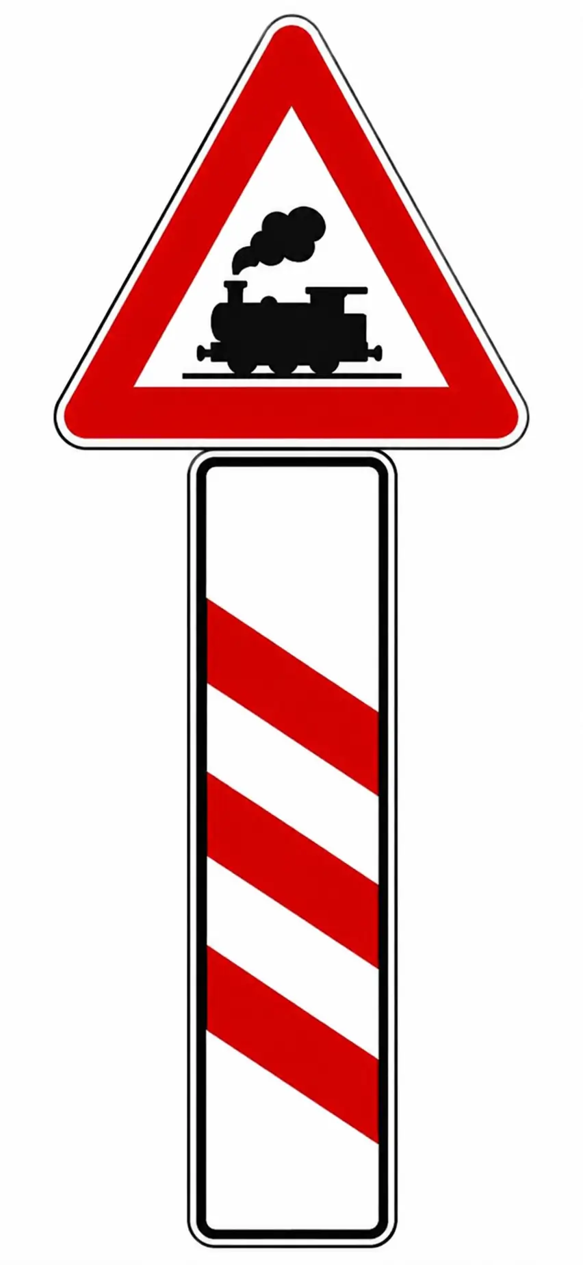 Vertical post with train symbol and red-white stripes, 240m