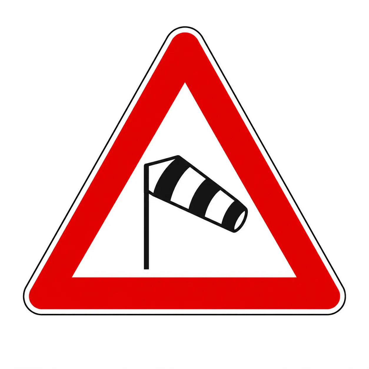 Red triangular warning sign showing windsock