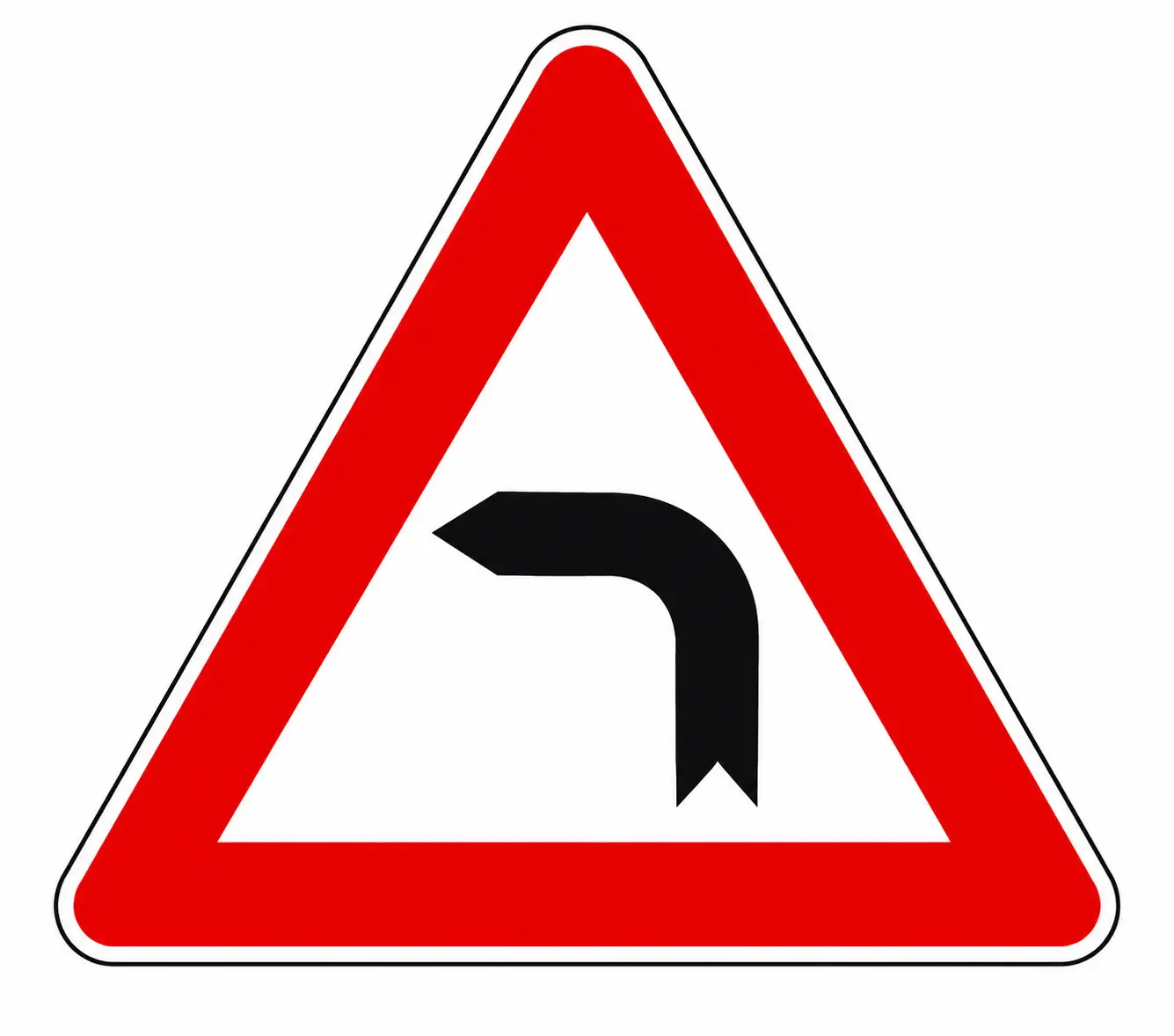 Red triangular warning sign showing left bend