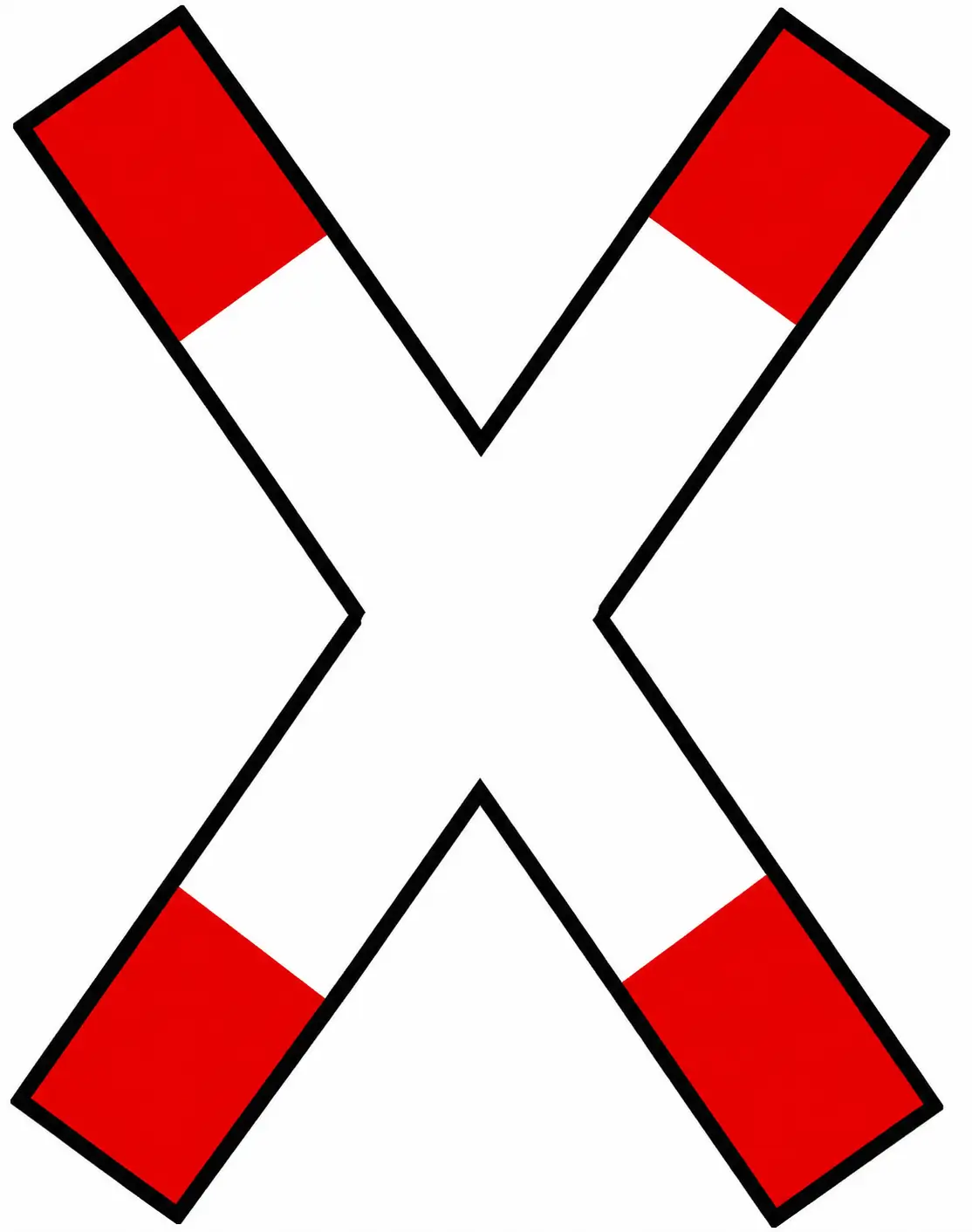 Red and white St Andrew's cross railway crossing sign
