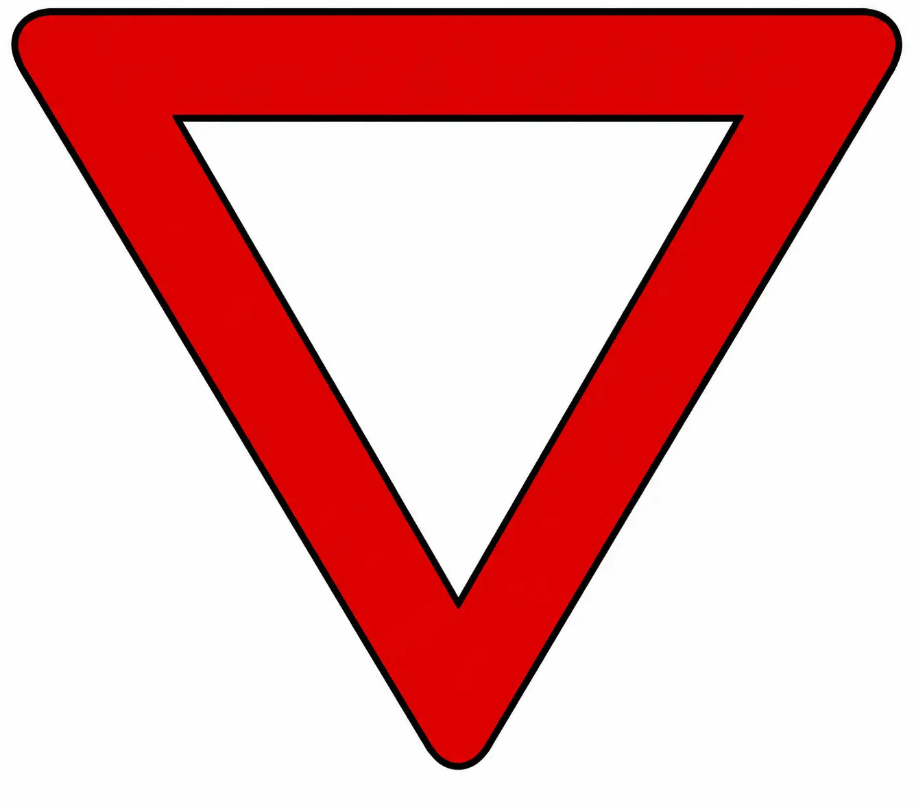 Red inverted triangle give way sign