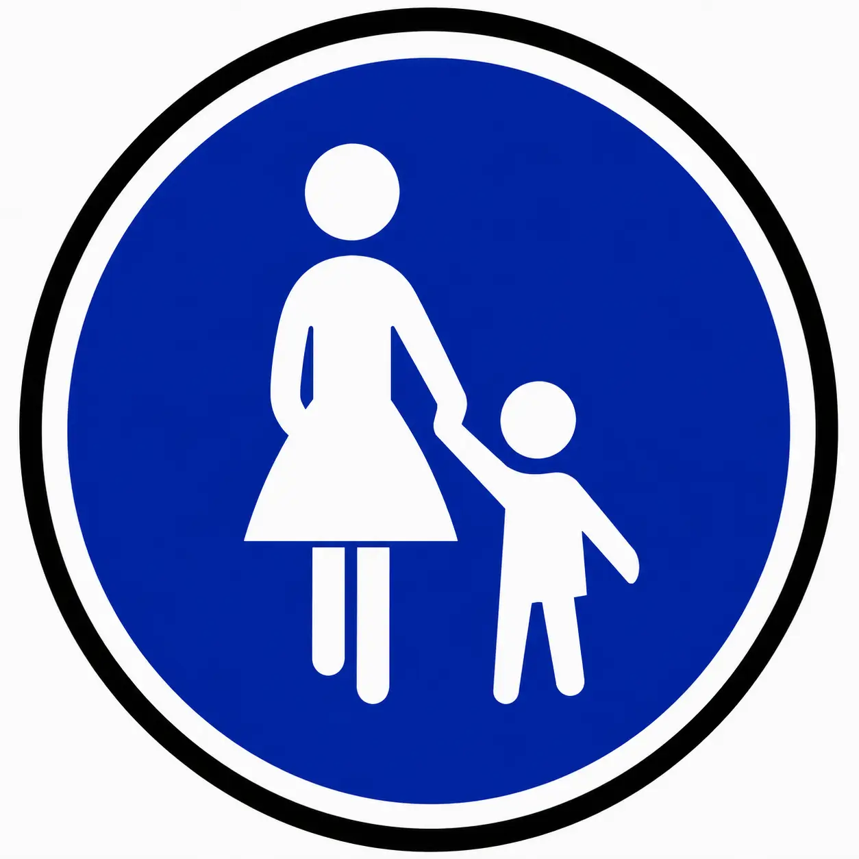 Blue square sign showing pedestrian and child