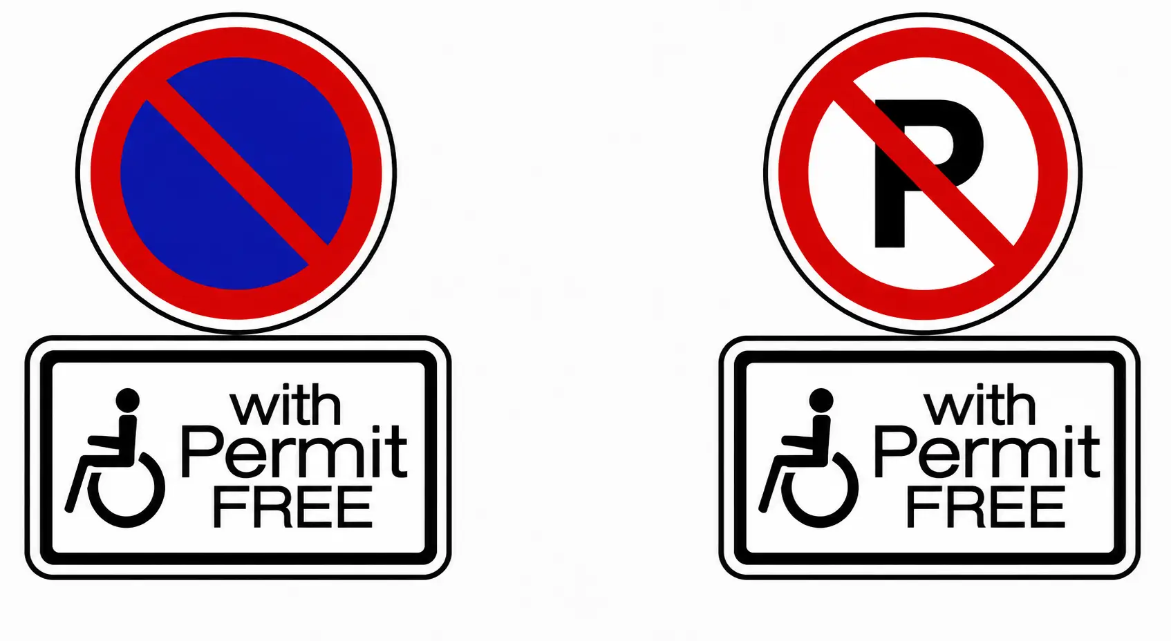 No parking and no waiting signs with disabled permit supplementary plate