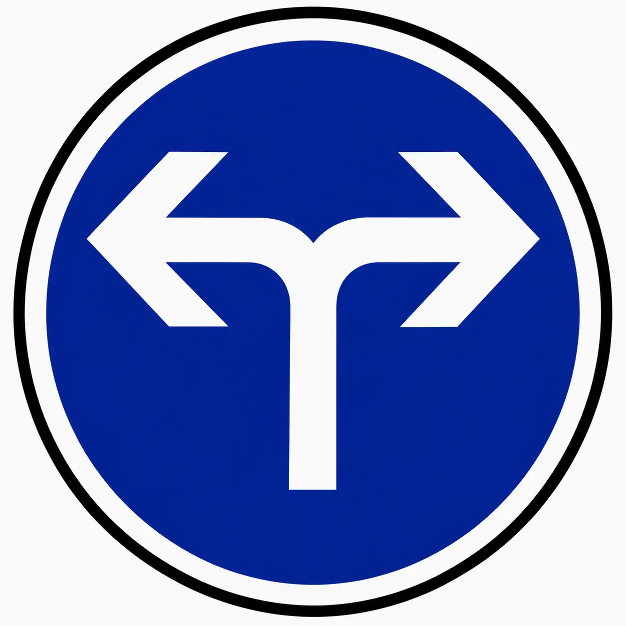 Blue circular sign with arrows left and right