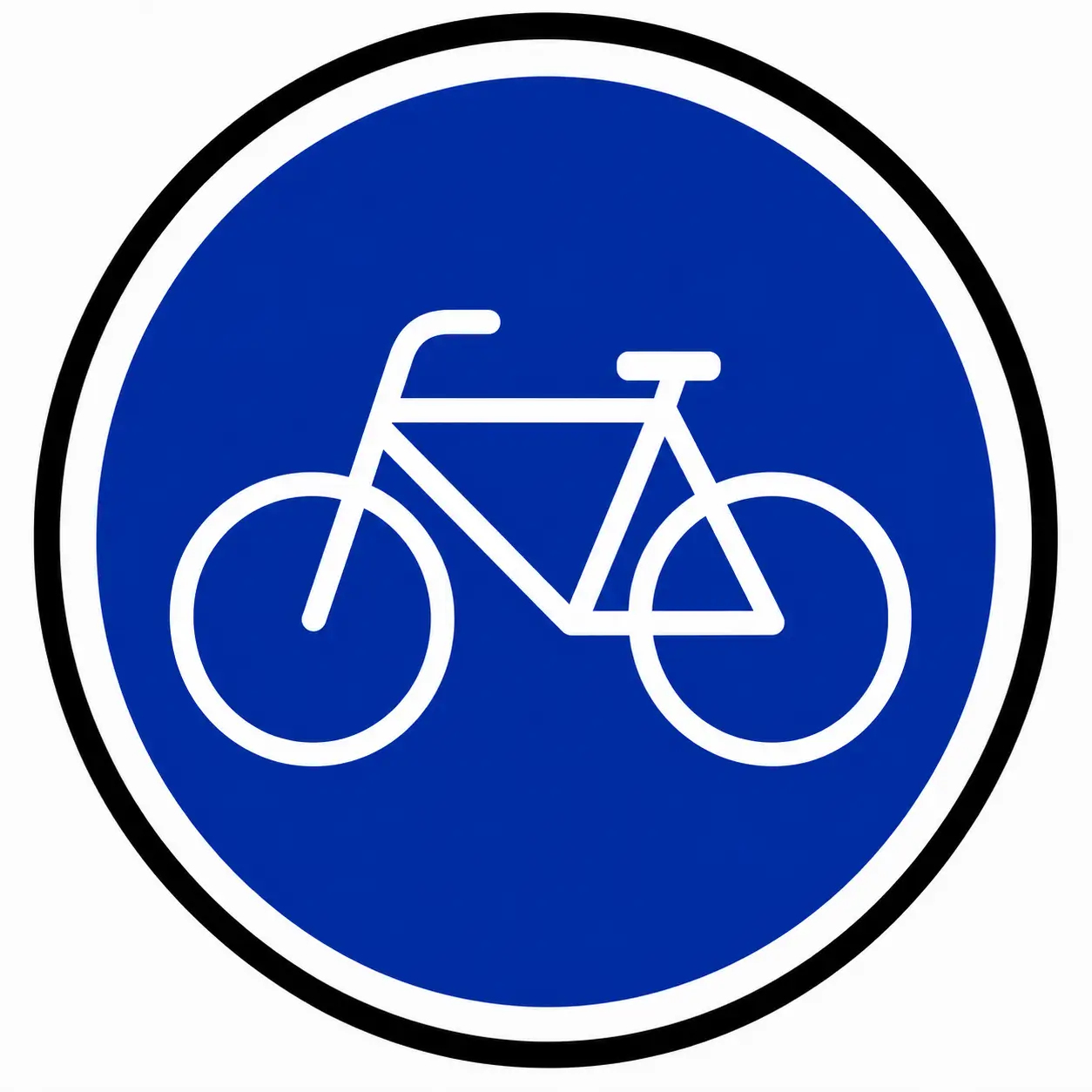 Blue circular sign with bicycle symbol