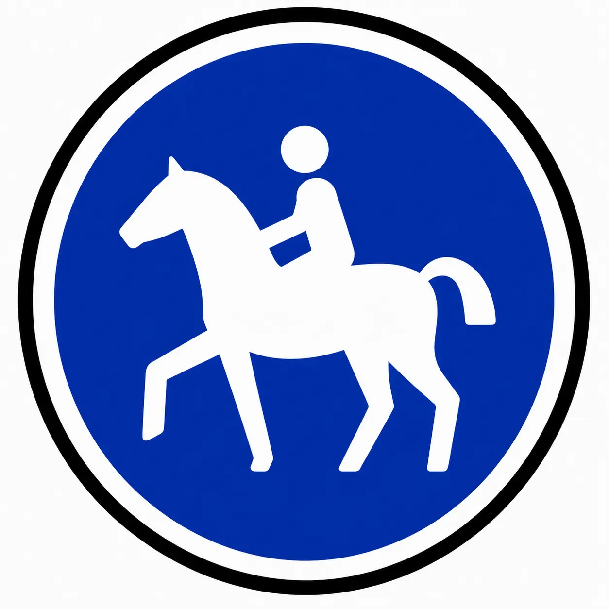 Blue circular sign with horse rider symbol
