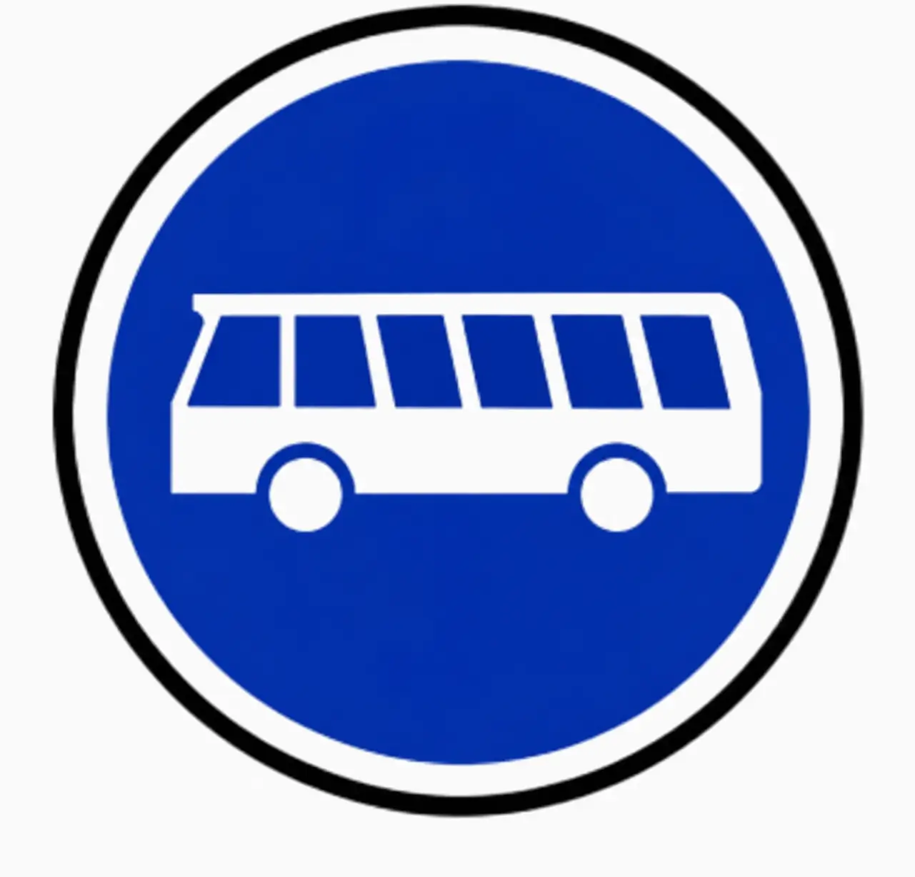 Blue circular sign with bus symbol