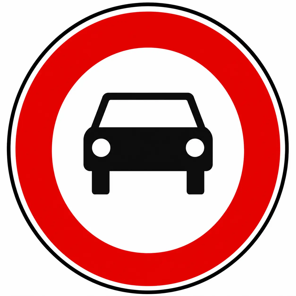 Red circular sign with car symbol
