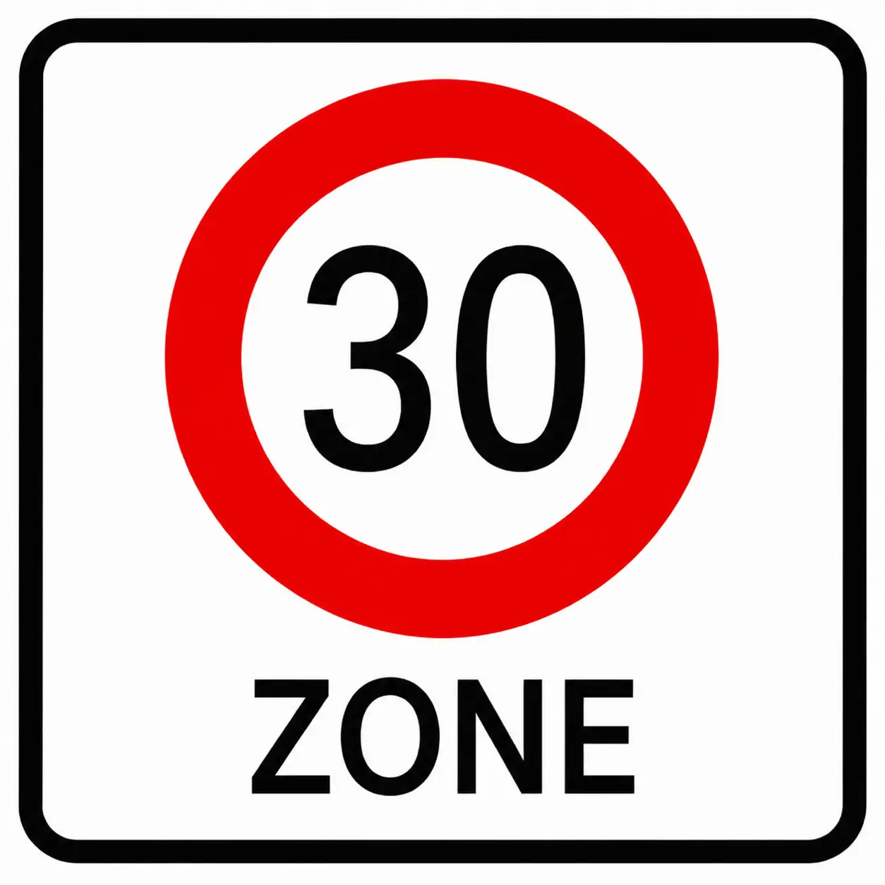 Red circular sign with 30 ZONE