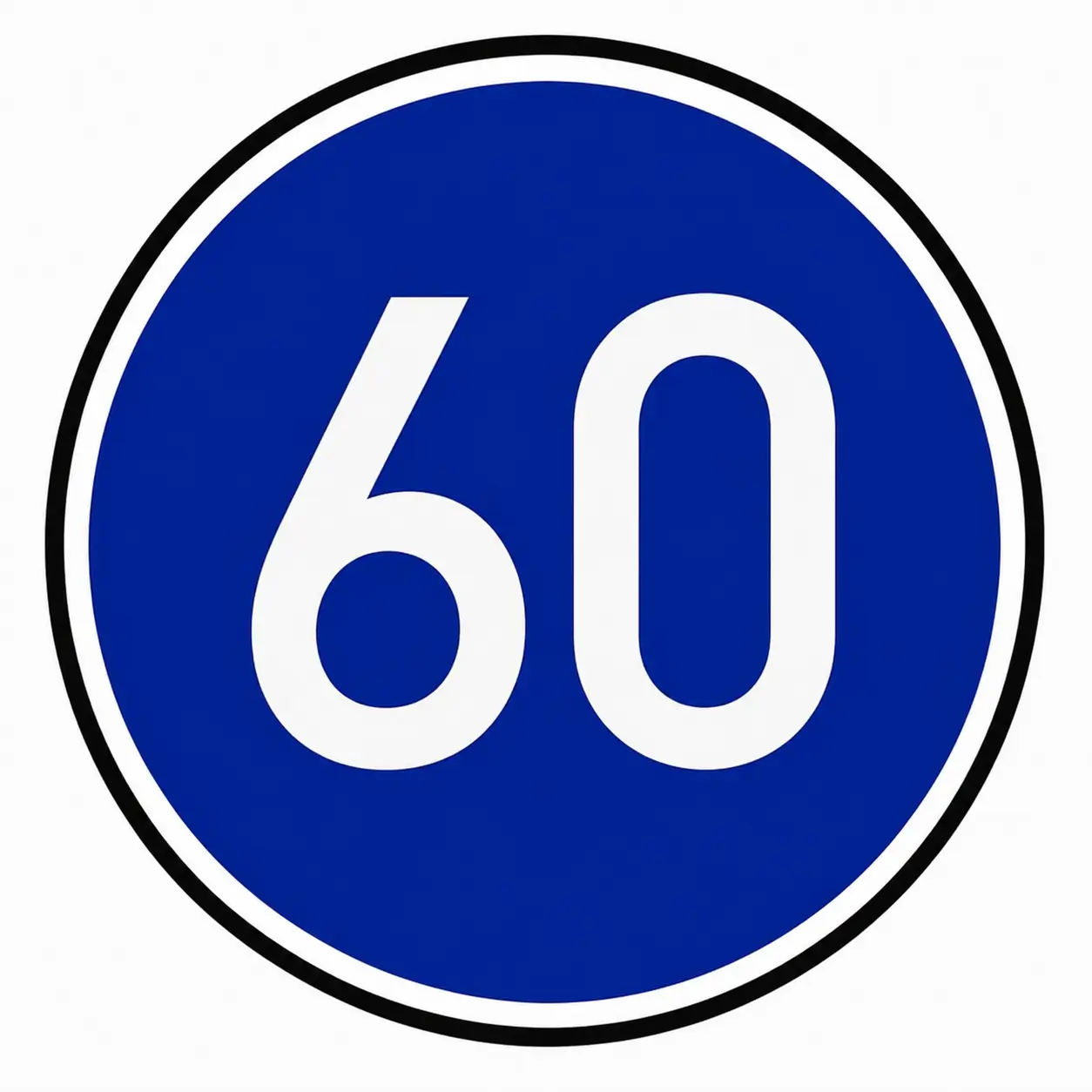Blue circular sign with minimum speed 60