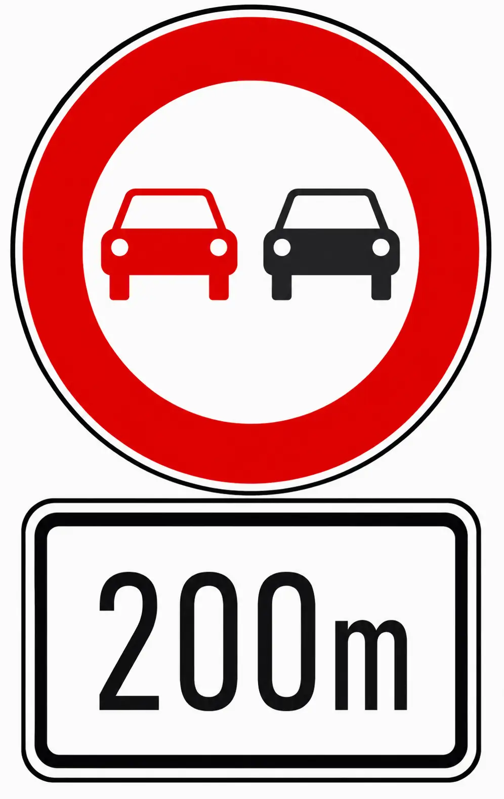 No overtaking sign with 200m supplementary plate